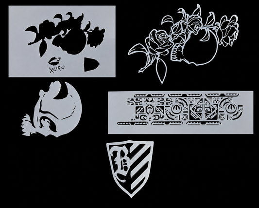 Pochoir Airbrush Crâne, Roses & Motif Tribal