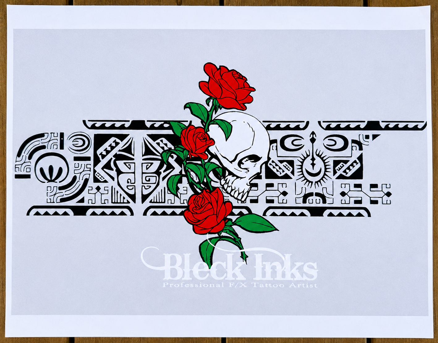 Pochoir Airbrush Crâne, Roses & Motif Tribal