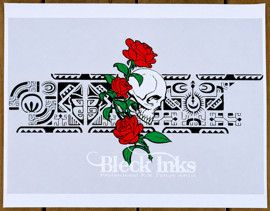 Pochoir Airbrush Crâne, Roses & Motif Tribal