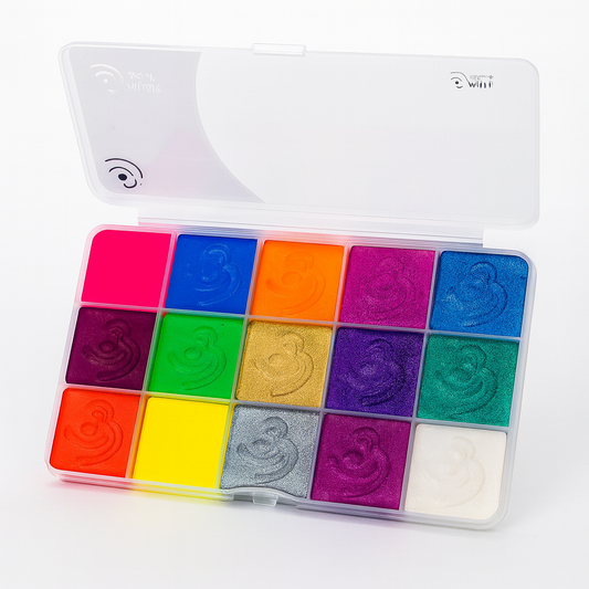 Palette Maquillage Néon & Métallique – 15 couleurs à base d’eau