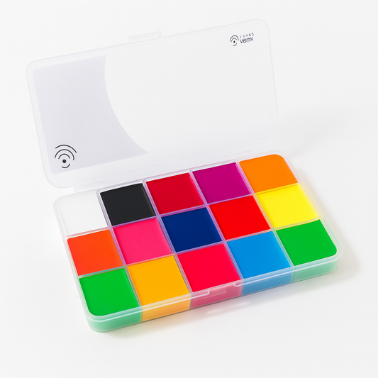 Palette 15 Couleurs Néon Mat – Kit de Maquillage à Base d’Eau